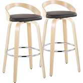 Grotto 30" Swivel Bar Stool in Natural Wood & Brown Leatherette w/ Chrome Footrest (Set of 2)